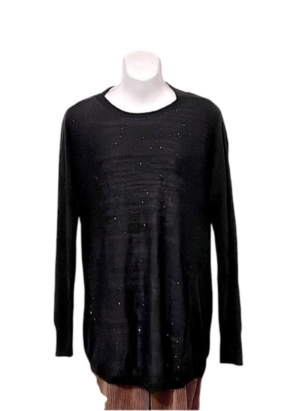 Liz Lange Maternity Sequins Sparkle Black Long Crewneck Sleeve Sweater Sz L